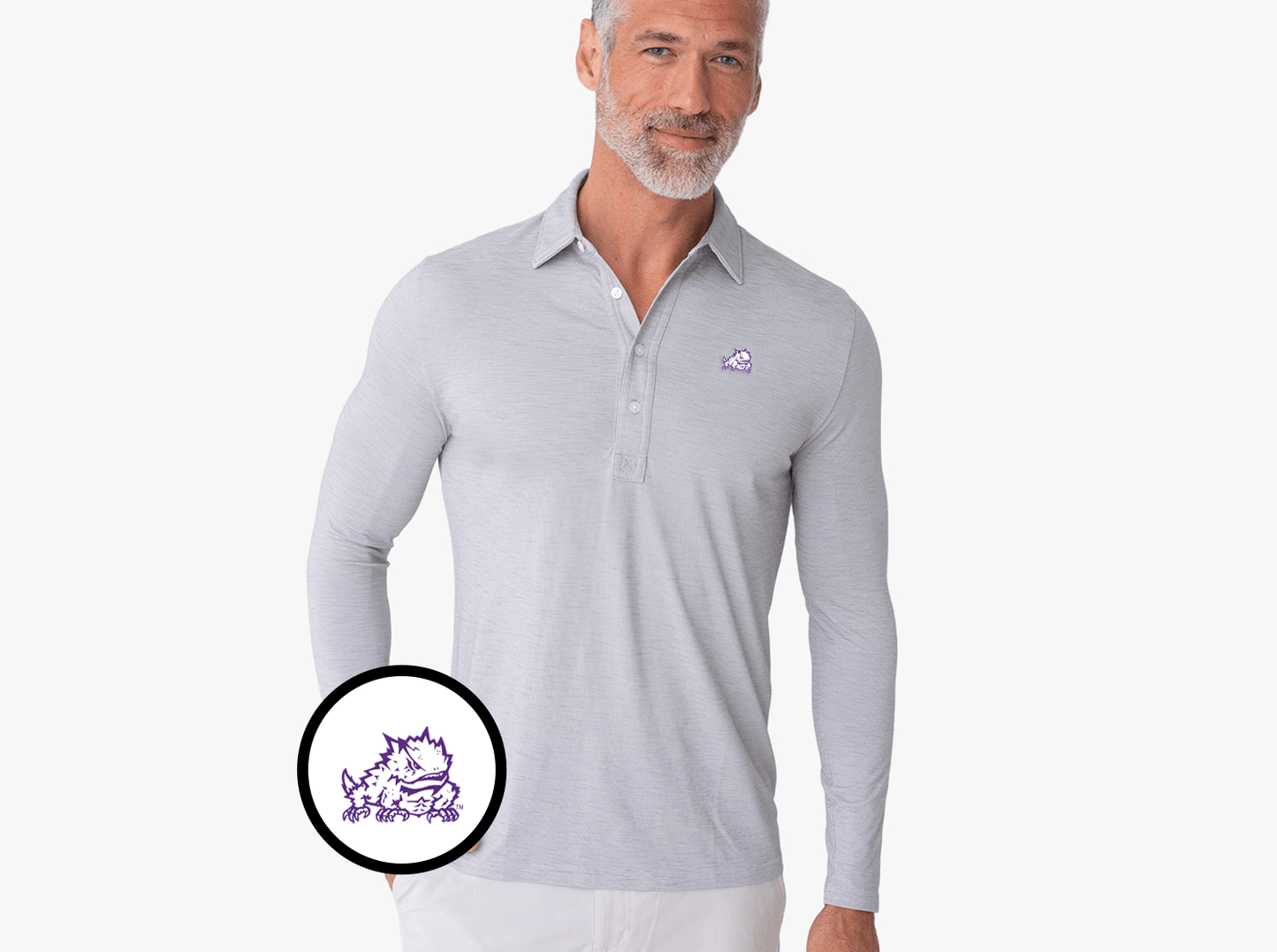 TCU - Brrr Long Sleeve Range Polo - Horned Frog - Silverado