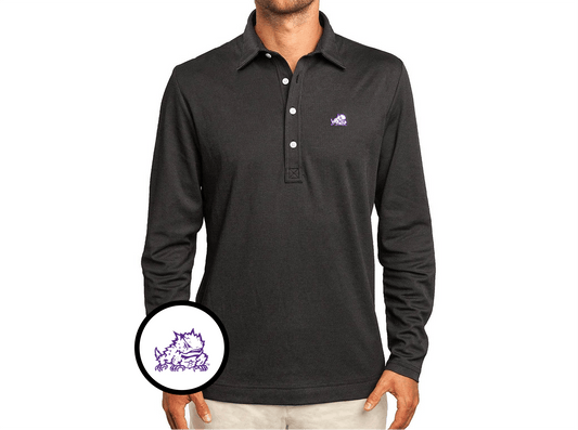 TCU - Jacquard Long Sleeve Range Polo - Horned Frog - Black