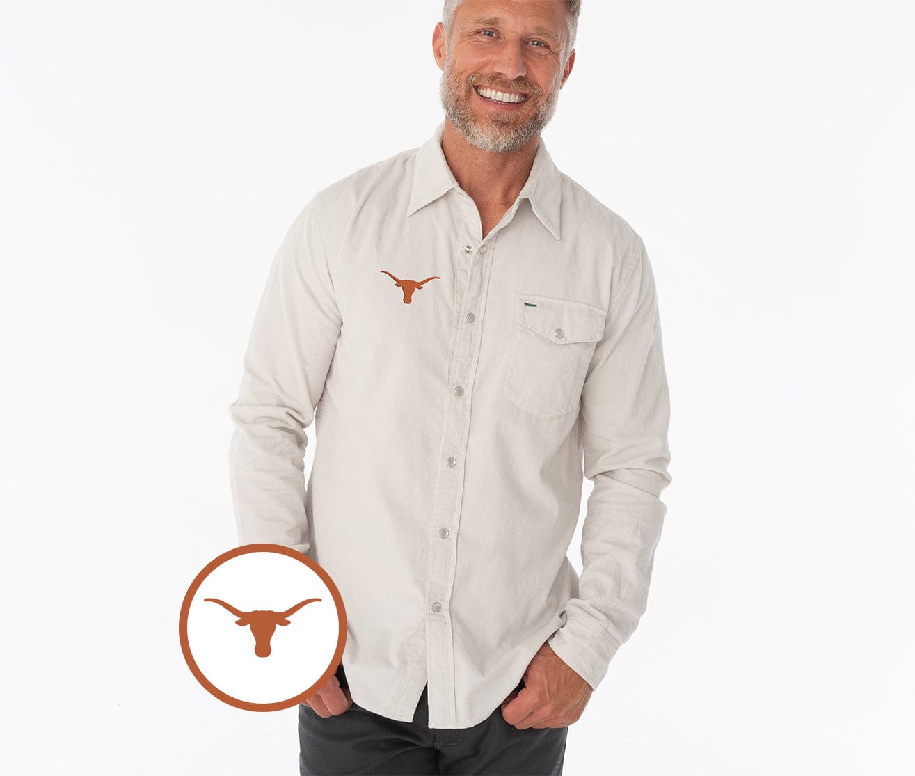 Texas - Corduroy Pearl Snap - Longhorn - Off White