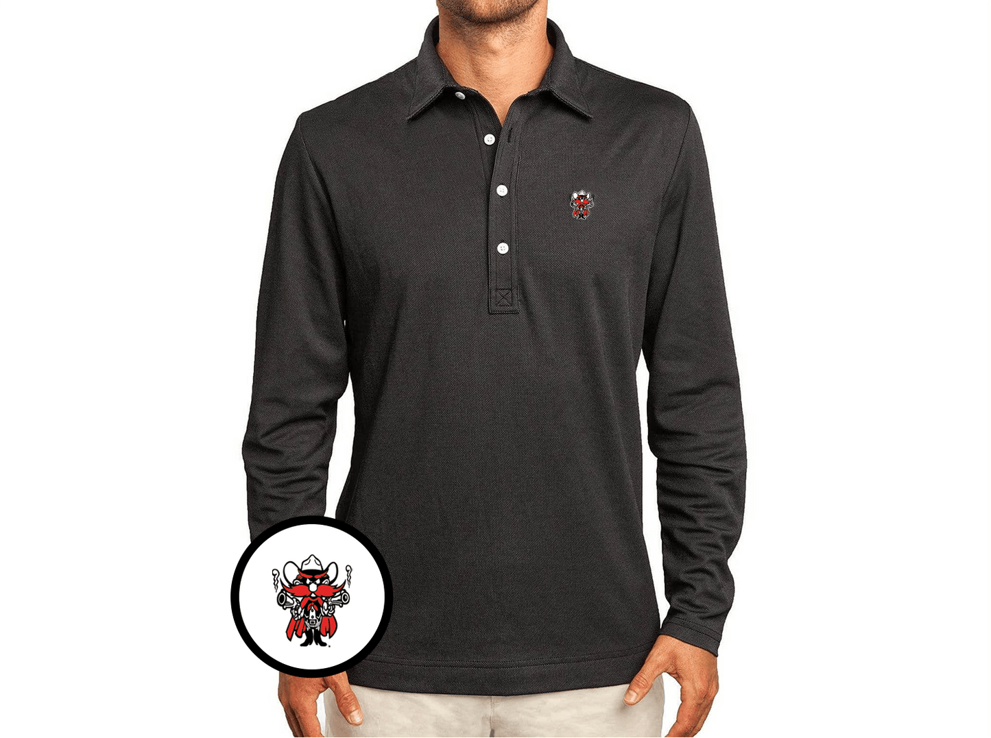 Texas Tech - Jacquard Long Sleeve Range Polo - Raider Red - Black