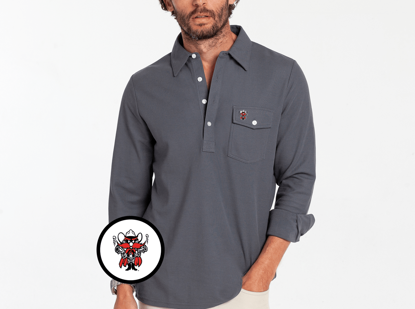 Texas Tech - Long Sleeve Players Shirt - Raider Red - Blue Steel