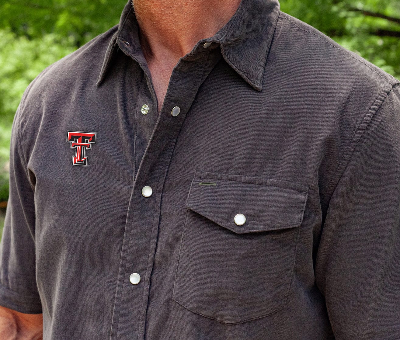 Texas Tech - Short Sleeve Corduroy Pearl Snap - TT Mark - Gray - Secondary