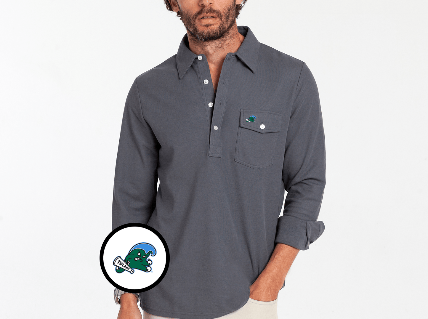 Tulane - Long Sleeve Players Shirt - Riptide - Blue Steel