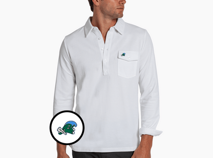 Tulane - Jacquard Long Sleeve Range Polo - Riptide- White
