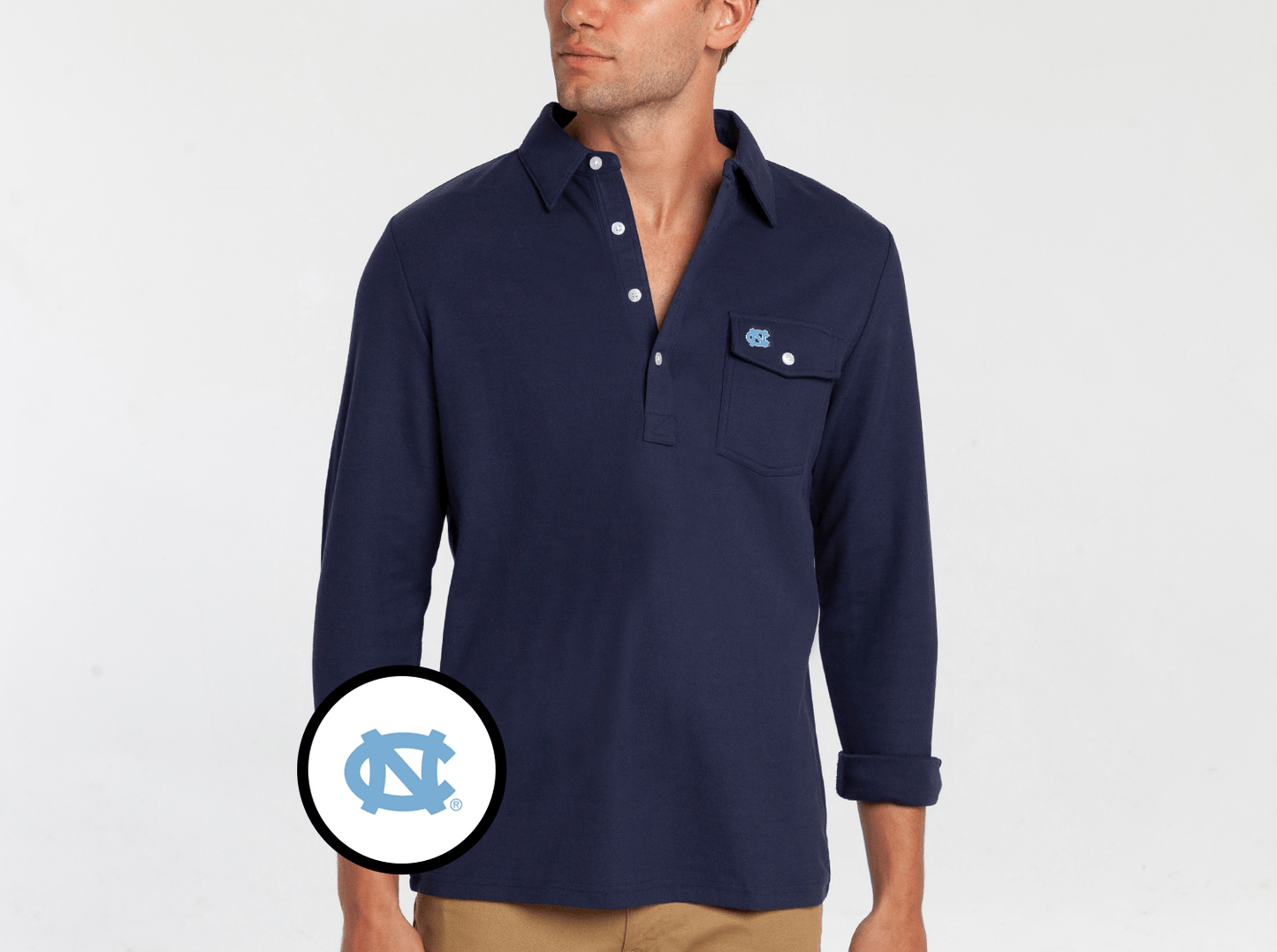 UNC - Long Sleeve Players Shirt - UNC Interlock - Peacoat