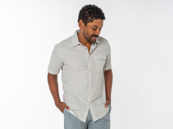 Short Sleeve Performance Pearl Snap - Sage Seersucker – Criquet Shirts