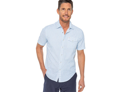 Short Sleeve Performance Pearl Snap - Blue Seersucker