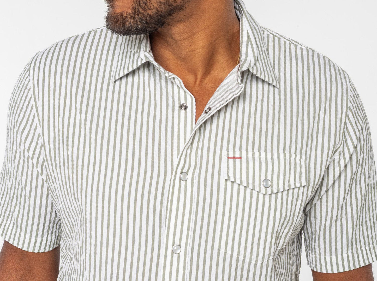 Short Sleeve Performance Pearl Snap - Sage Seersucker