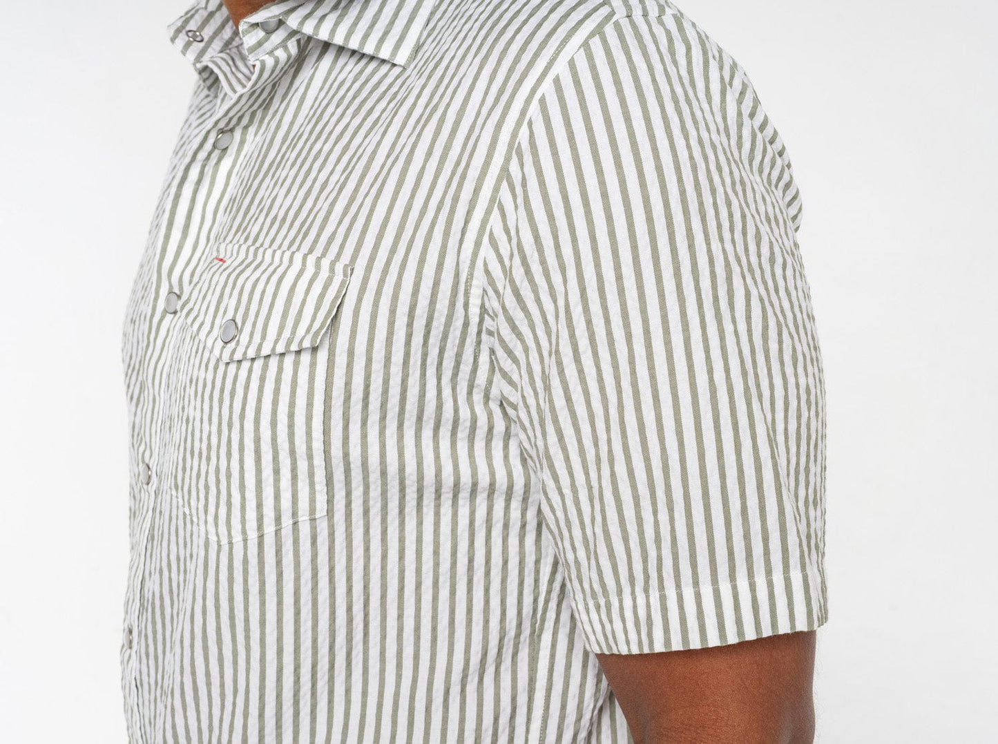 Short Sleeve Performance Pearl Snap - Sage Seersucker