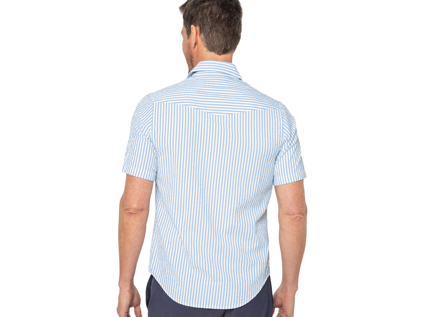 Short Sleeve Performance Pearl Snap - Blue Seersucker