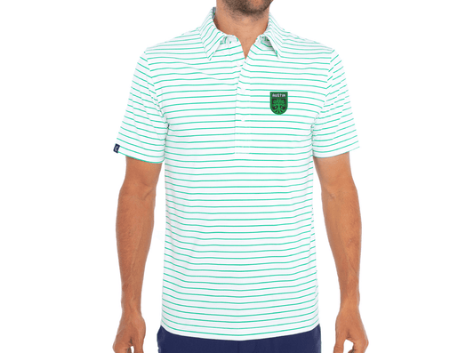 Austin FC - Performance Sport Polo - Badge - White and Verde Stripe