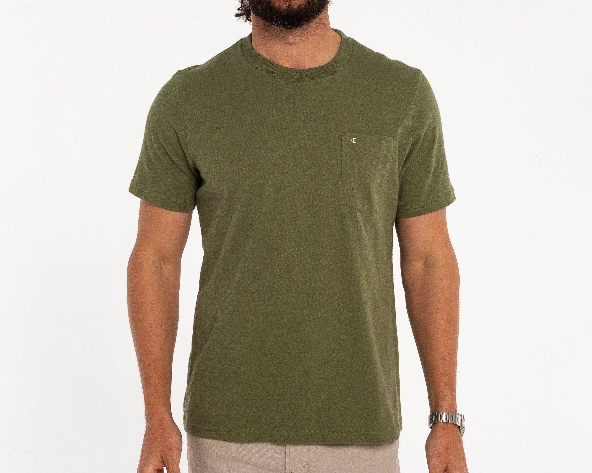 Slub Cotton Pocket T-Shirt - Olive Green