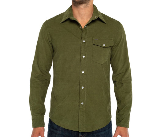 Corduroy Pearl Snap - Olive Branch