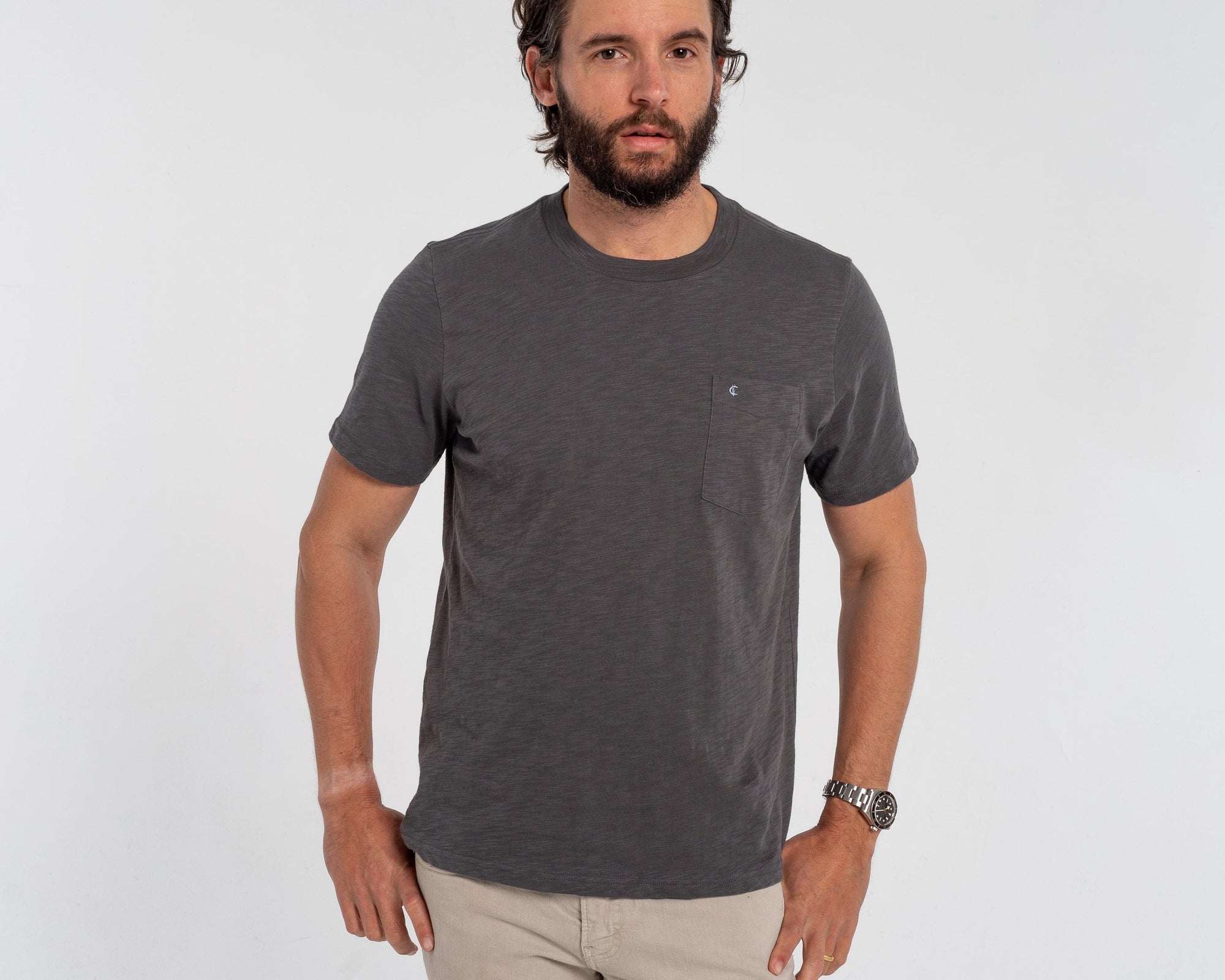 Slub Cotton Pocket T-Shirt - Washed Black - Secondary