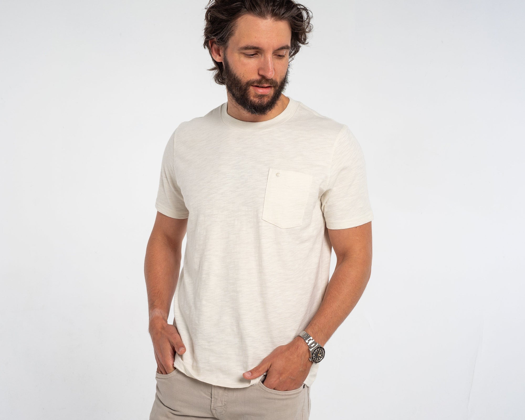 Slub Cotton Pocket T-Shirt - Natural - Secondary