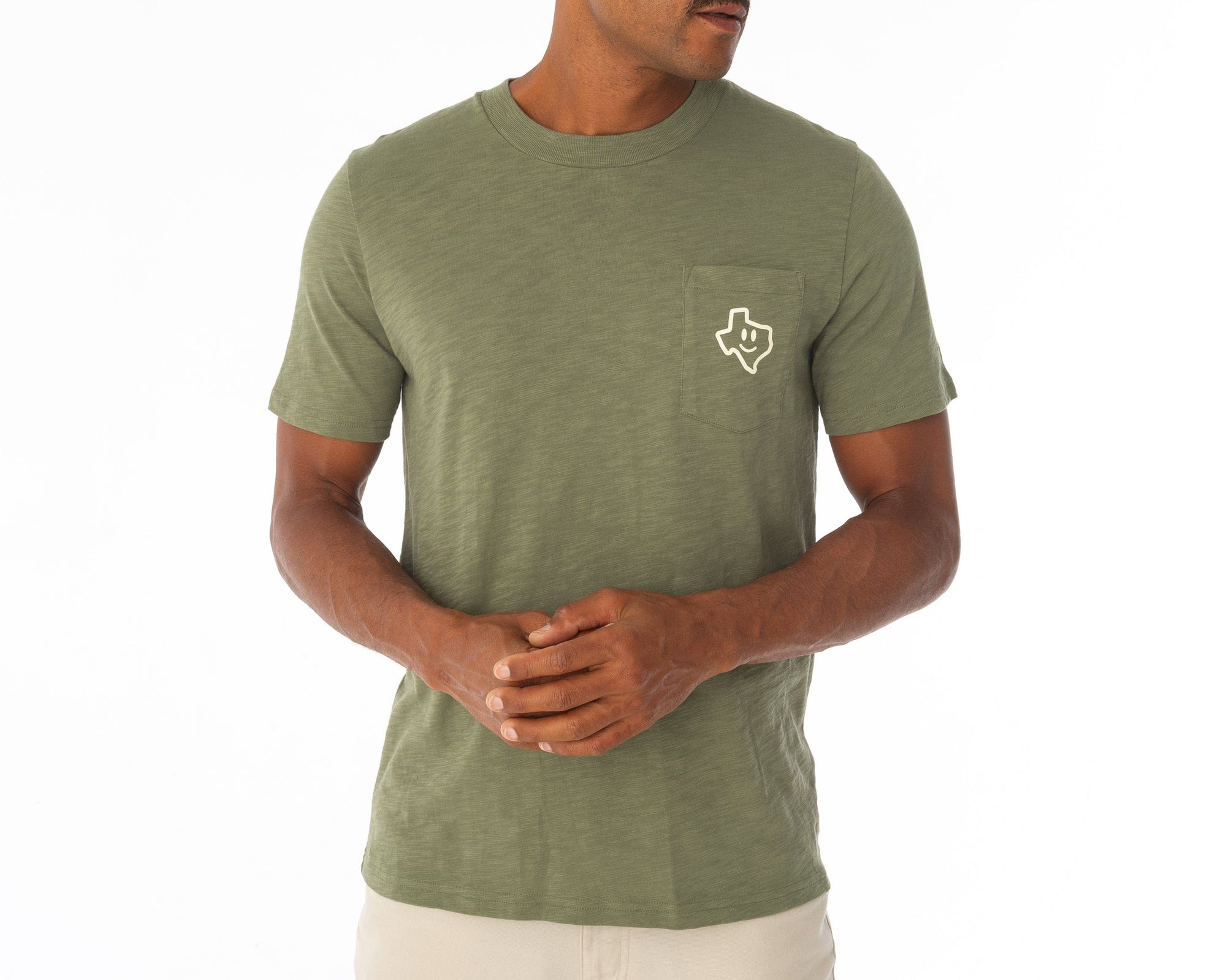 Slub Graphic T-Shirt - Texas Smiley - Olive - Secondary