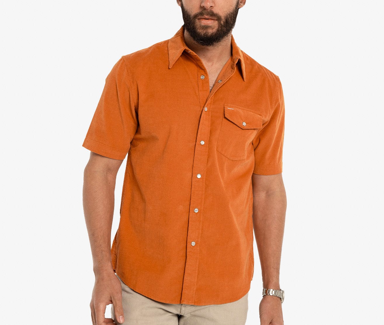 Short Sleeve Corduroy Pearl Snap - Burnt Orange