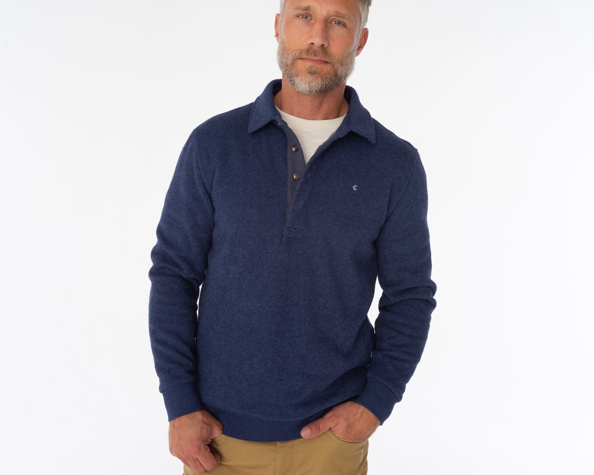 Terry Fleece Collared Sweatshirt - Navy