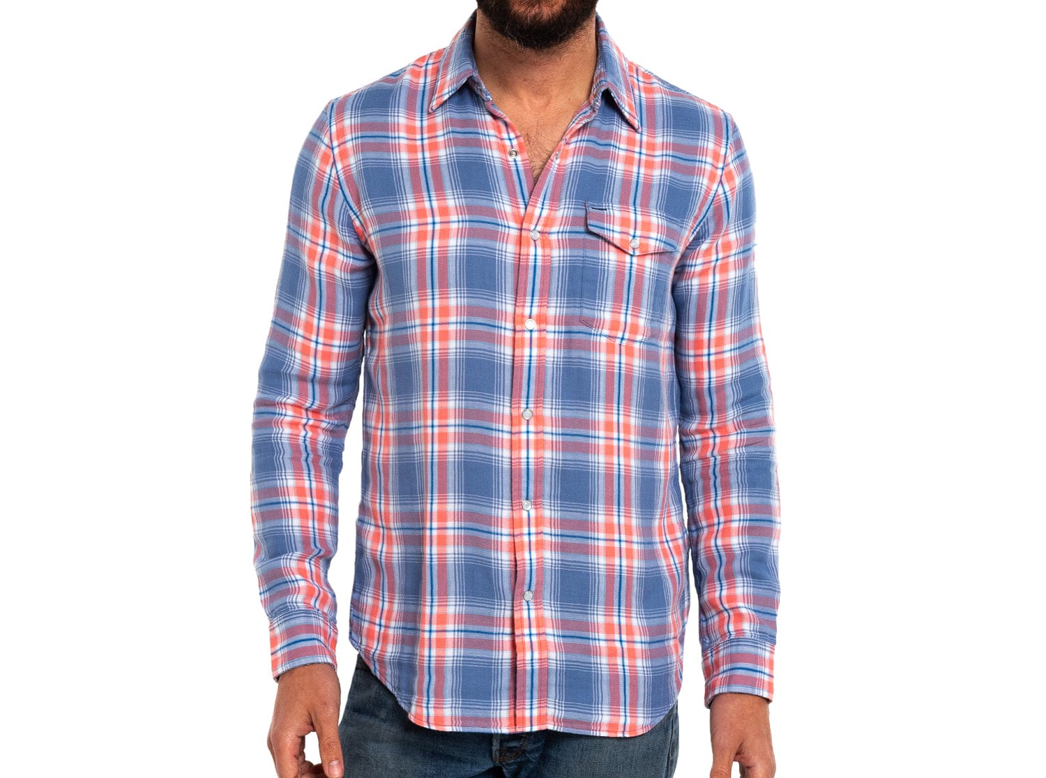 Long Sleeve Button Down - Double Cloth Flannel Pearl Snap - Sunset