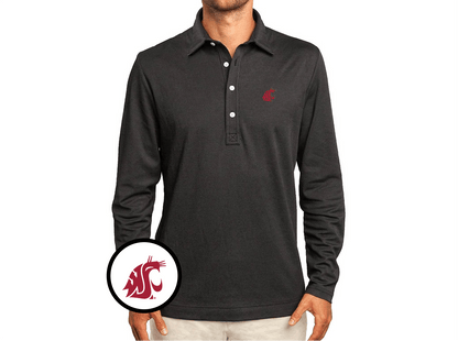Washington State - Jacquard Long Sleeve Range Polo - Cougar - Black