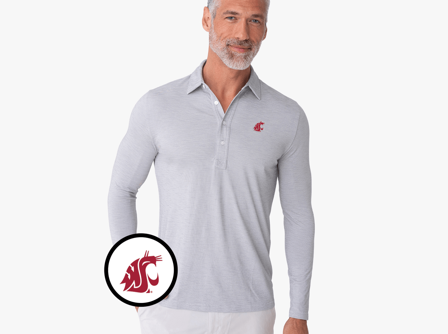 Washington State - Brrr Long Sleeve Range Polo - Cougar - Silverado