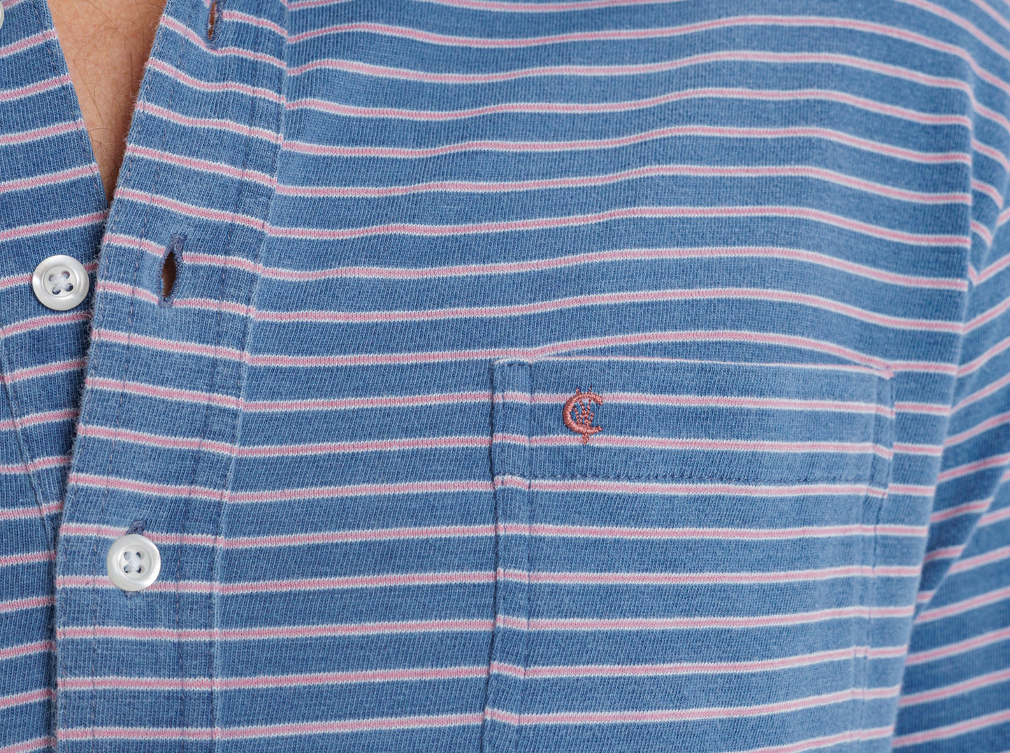 Indigo Knit Long Sleeve Players Shirt - Indigo Stripe