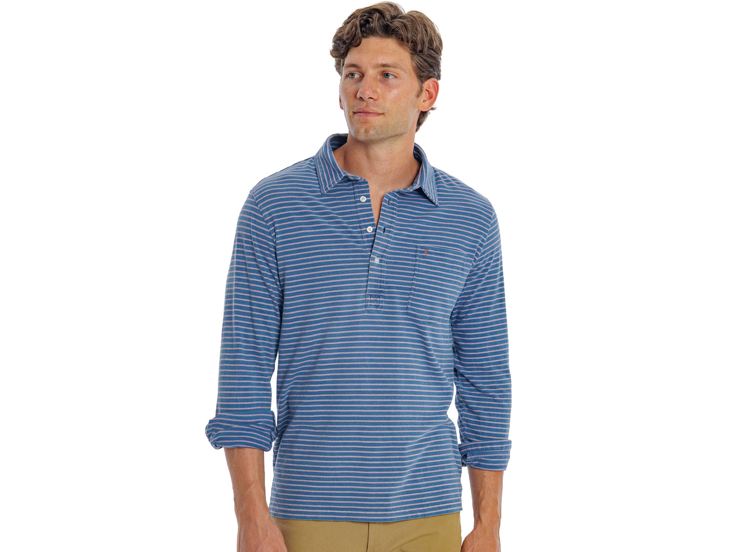 Indigo Knit Long Sleeve Players Shirt - Indigo Stripe