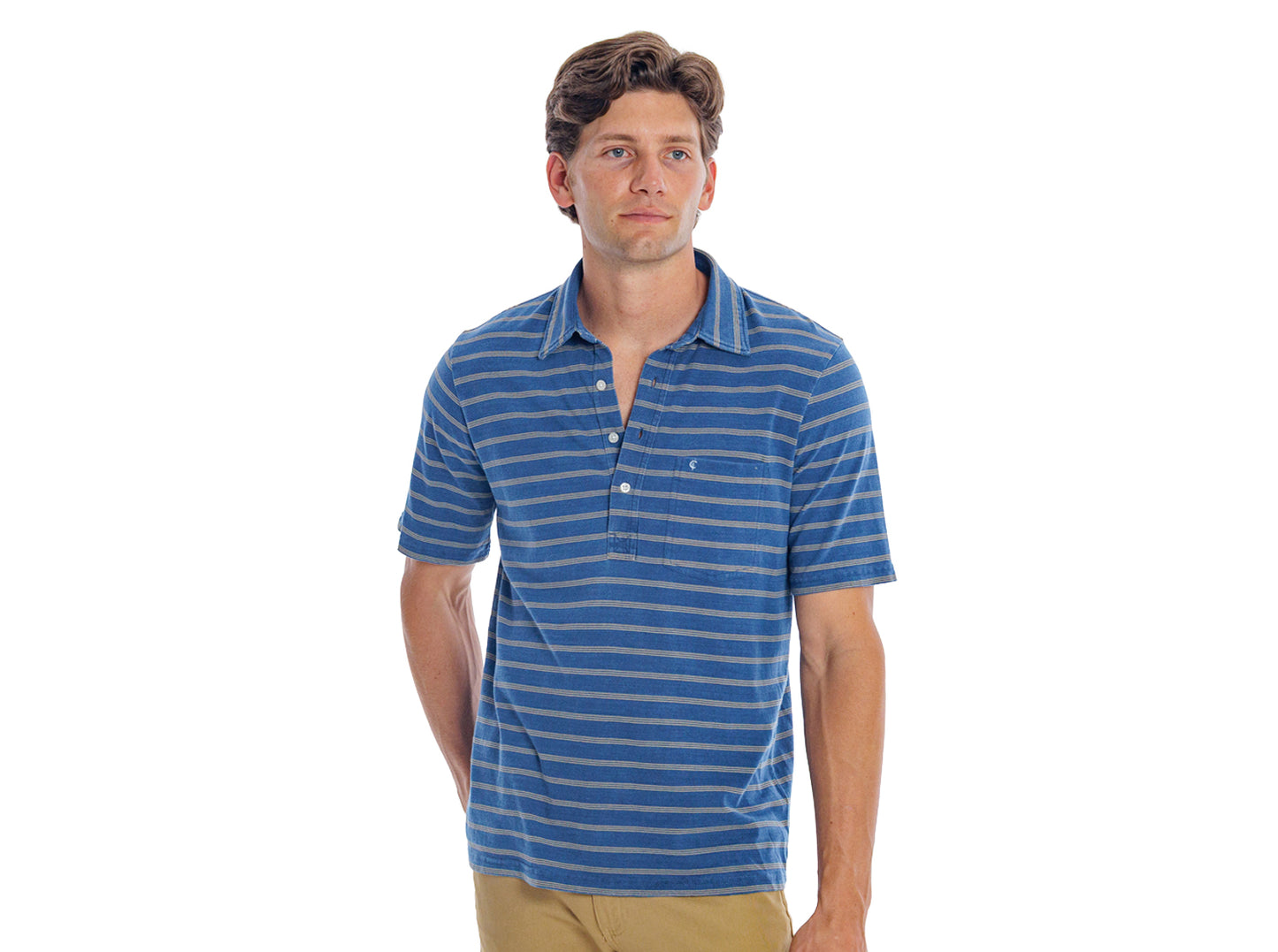 Indigo Knit Players Shirt - Indigo Stripe