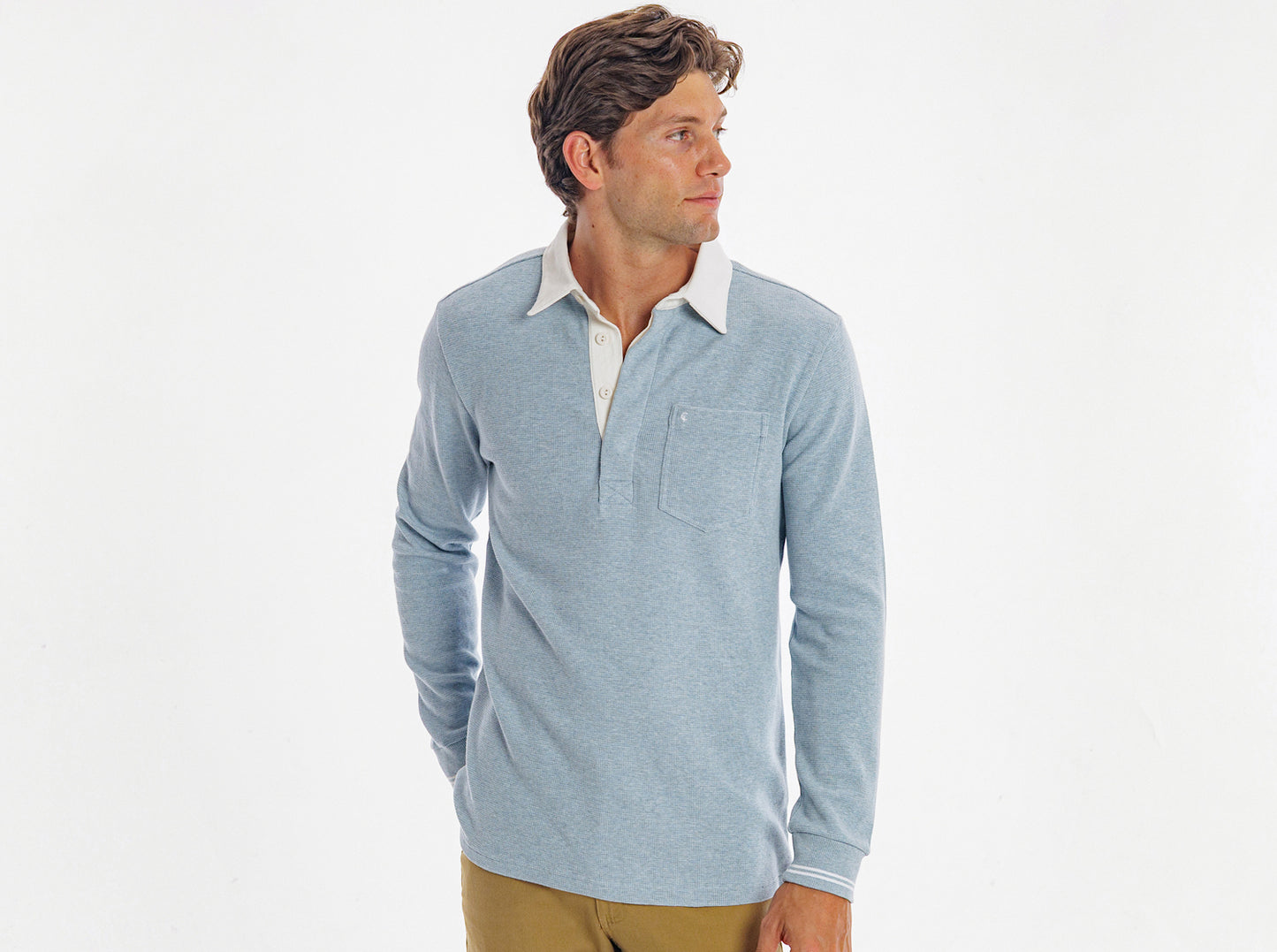 Waffle Rugby Shirt - Heather Blue