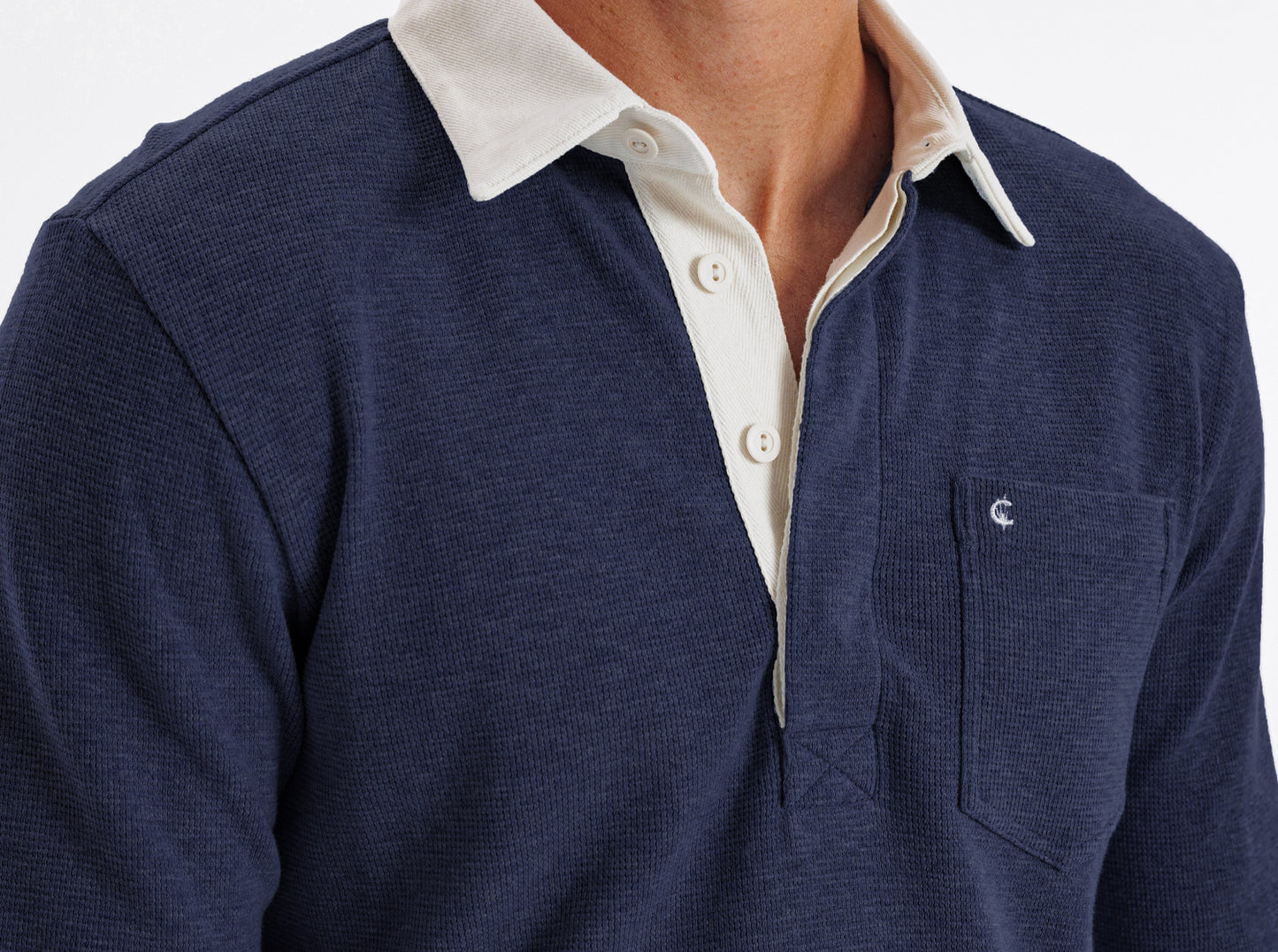 Waffle Rugby Shirt - Heather Navy