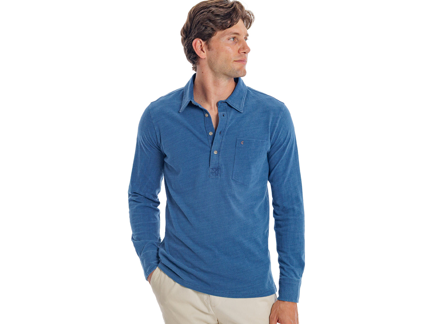 Indigo Knit Long Sleeve Players Shirt - Medium Wash Indigo