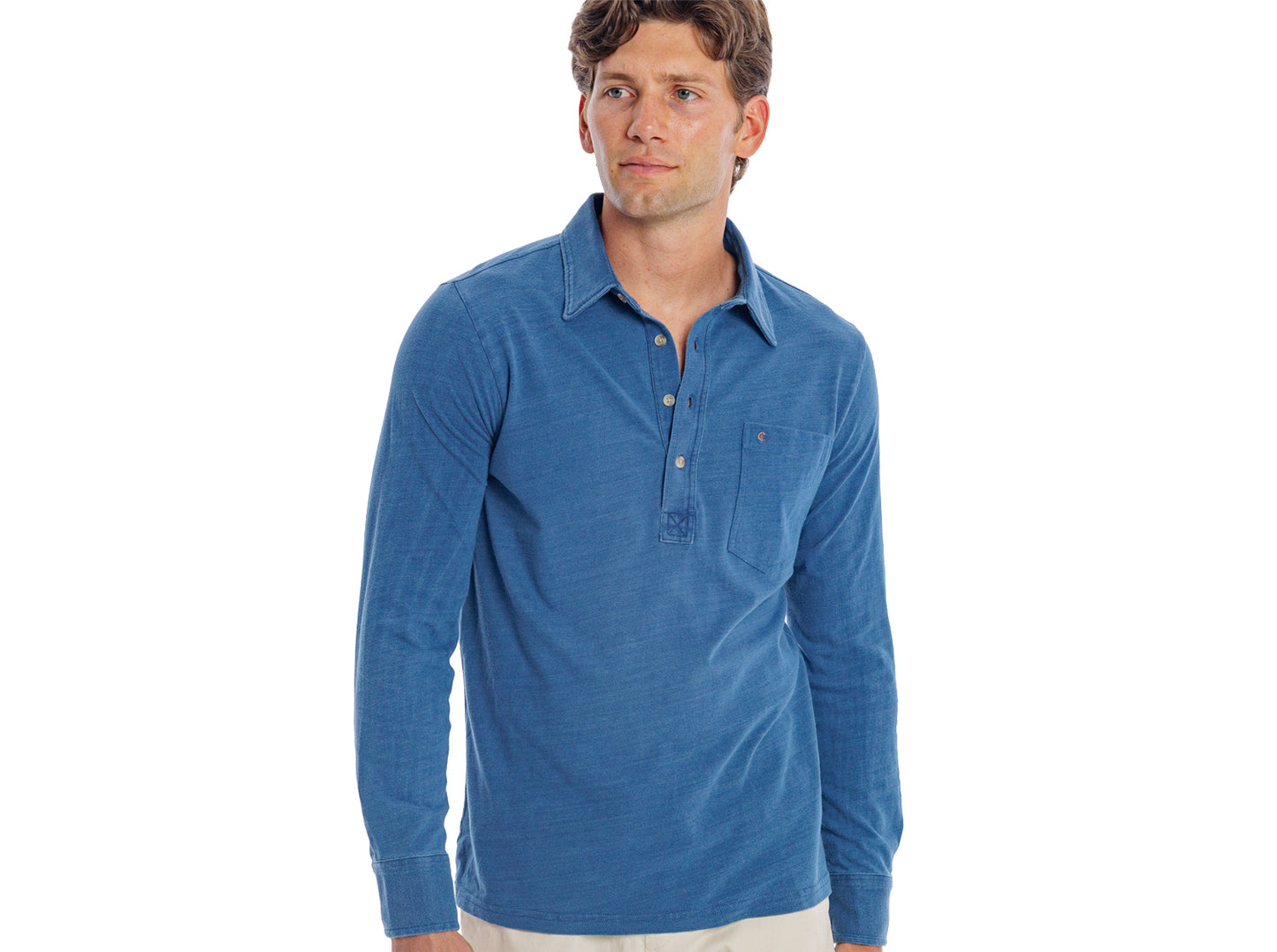Indigo Knit Long Sleeve Players Shirt - Medium Wash Indigo
