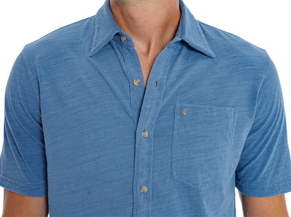 Indigo Knit Short Sleeve Button Down - Light Wash Indigo