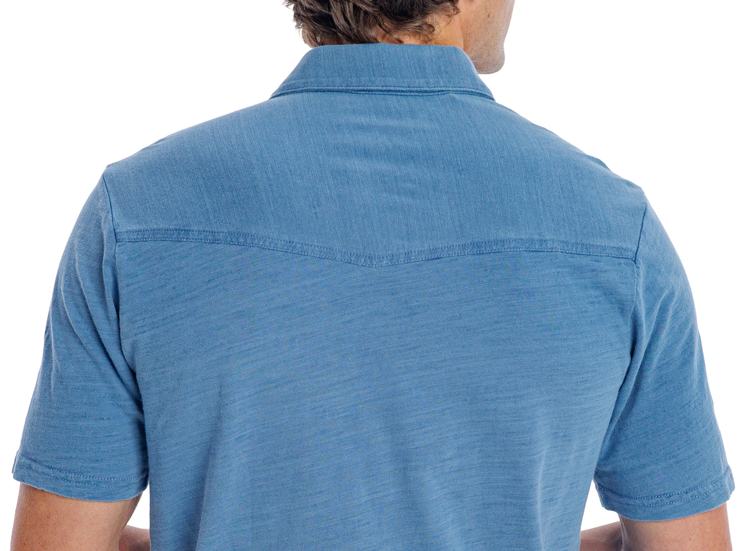 Indigo Knit Short Sleeve Button Down - Light Wash Indigo