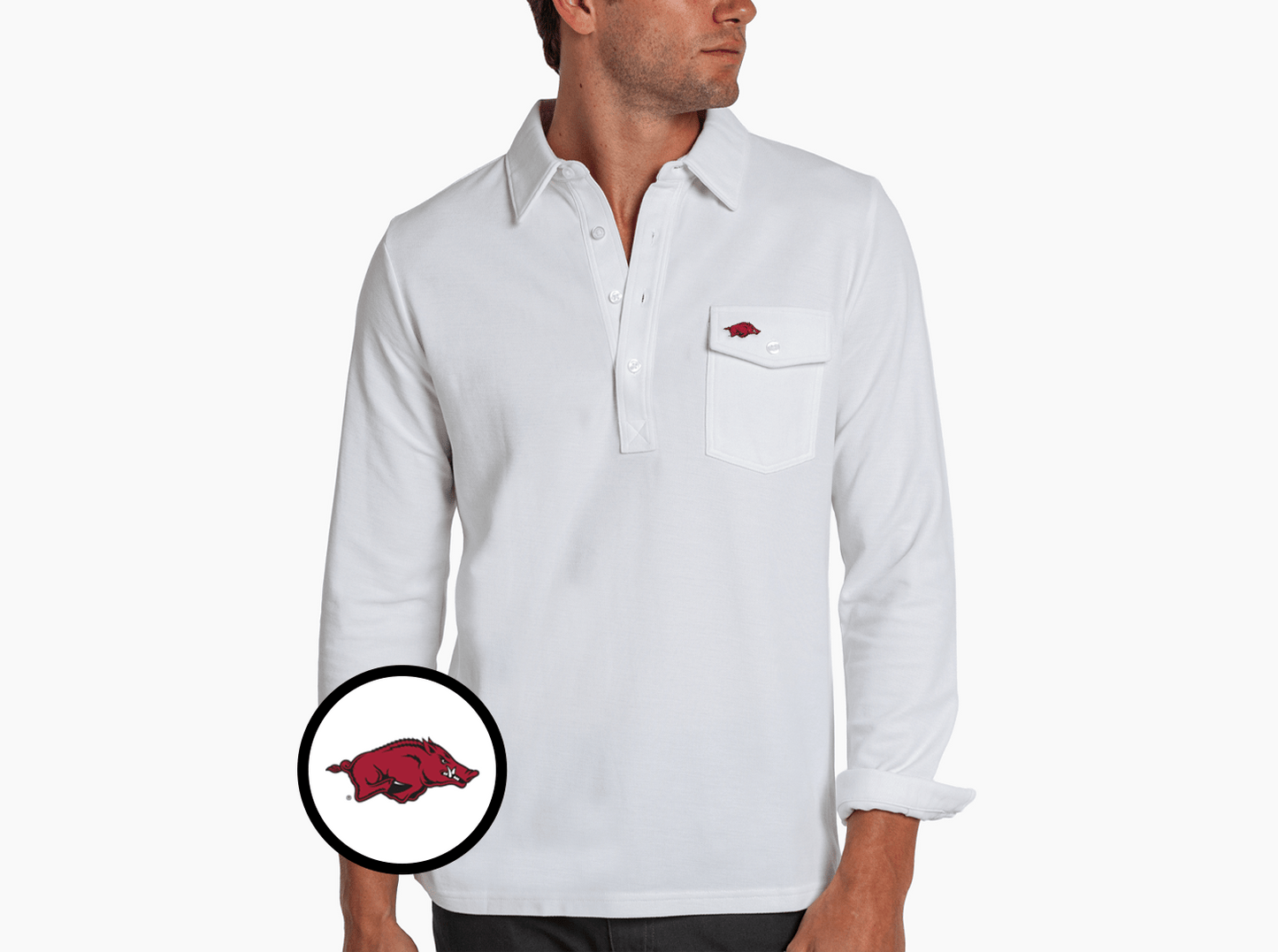 Arkansas - Long Sleeve Players Shirt - Hog - White