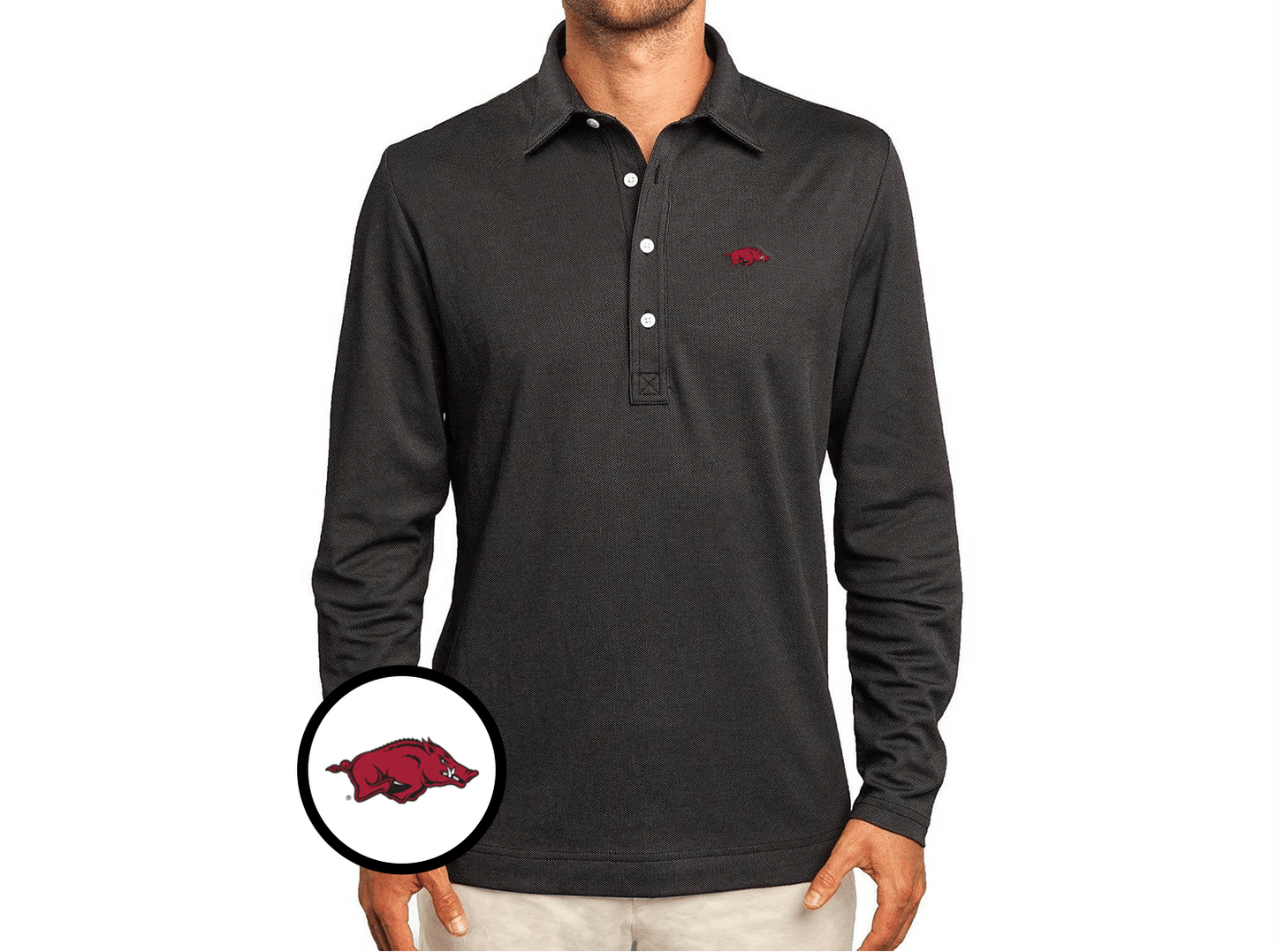 Arkansas - Jacquard Long Sleeve Range Polo - Hog - Black