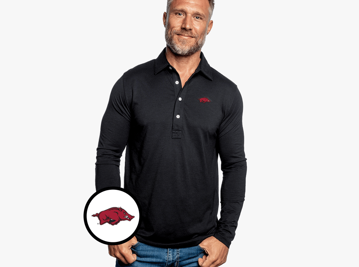 Criquet Arkansas Brrr Long Sleeve Range Polo in Hog, Black, view 1