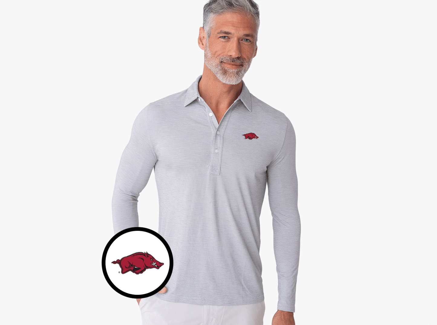 Arkansas - Brrr Long Sleeve Range Polo - Hog - Silverado