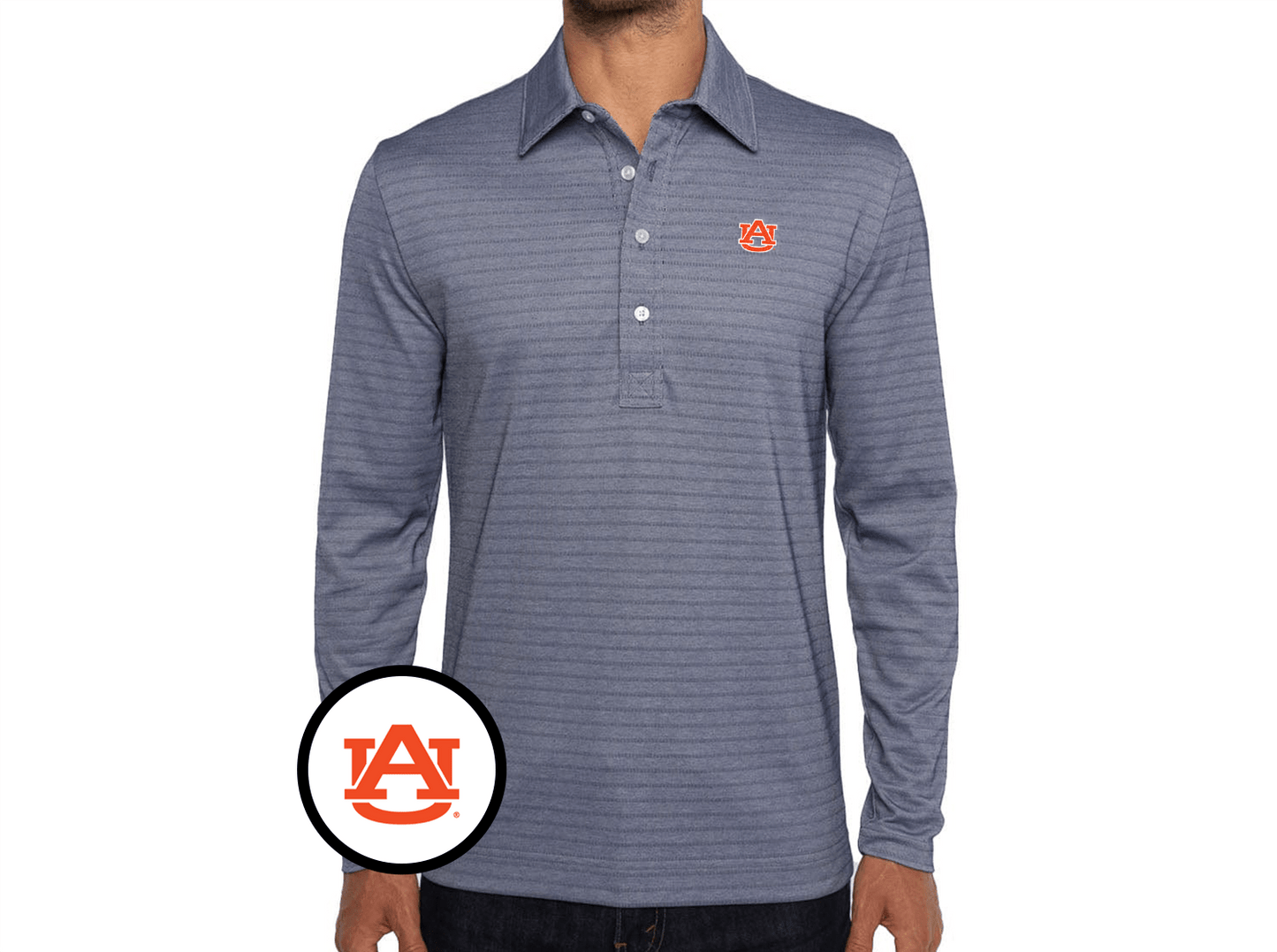 Auburn - Jacquard Long Sleeve Range Polo - AU - Navy Stripe