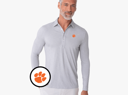 Clemson University - Long Sleeve Range Polo - Paw - Silverado
