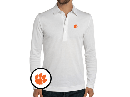 Clemson - Jacquard Long Sleeve Polo - Paw - White