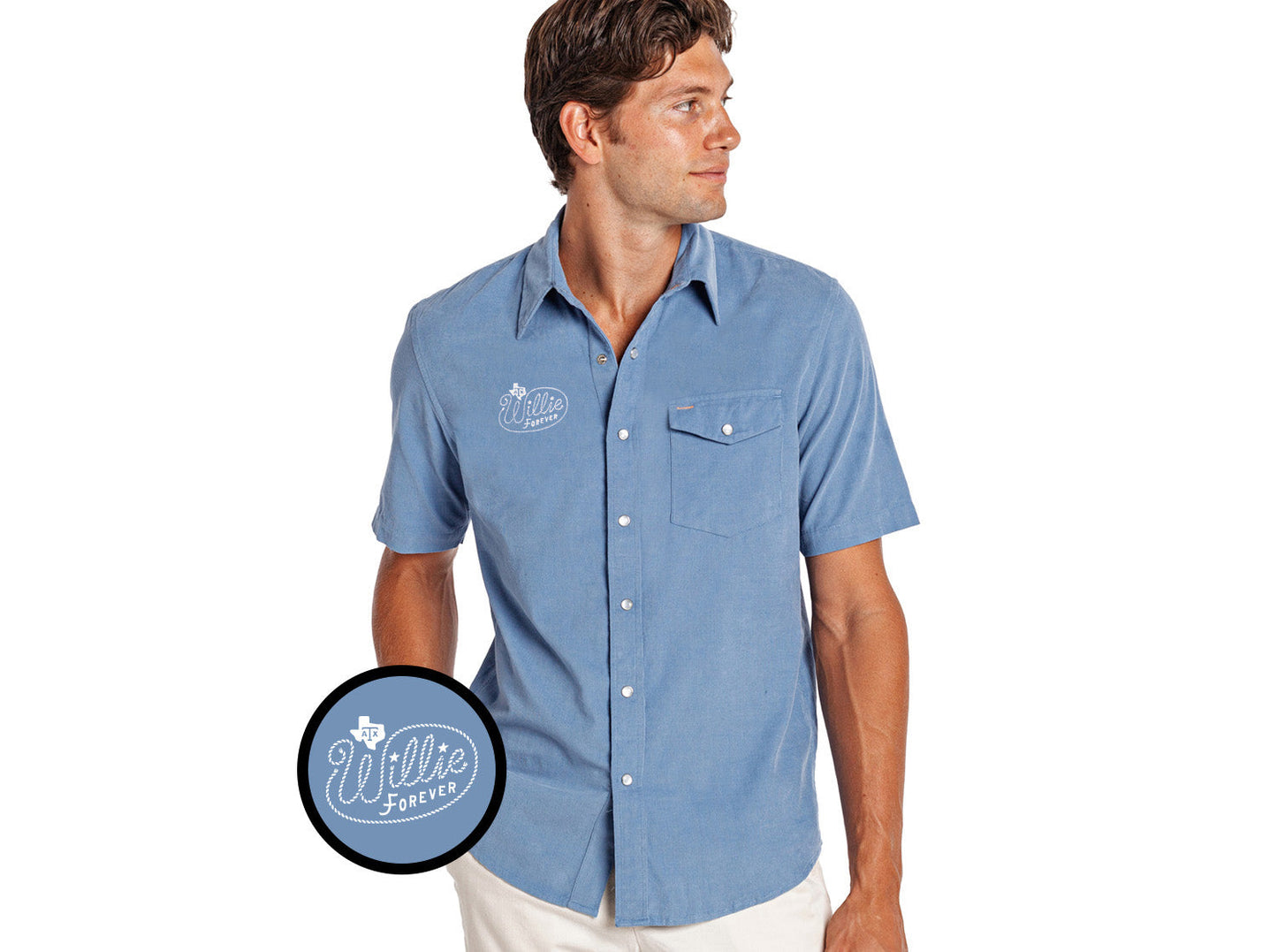 Willie Nelson Short Sleeve Corduroy - Willie Forever Lasso - Blue