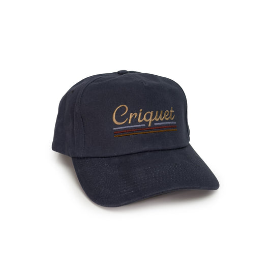 Throwback Hat - Criquet Stripe Embroidery - Navy Waxed Canvas