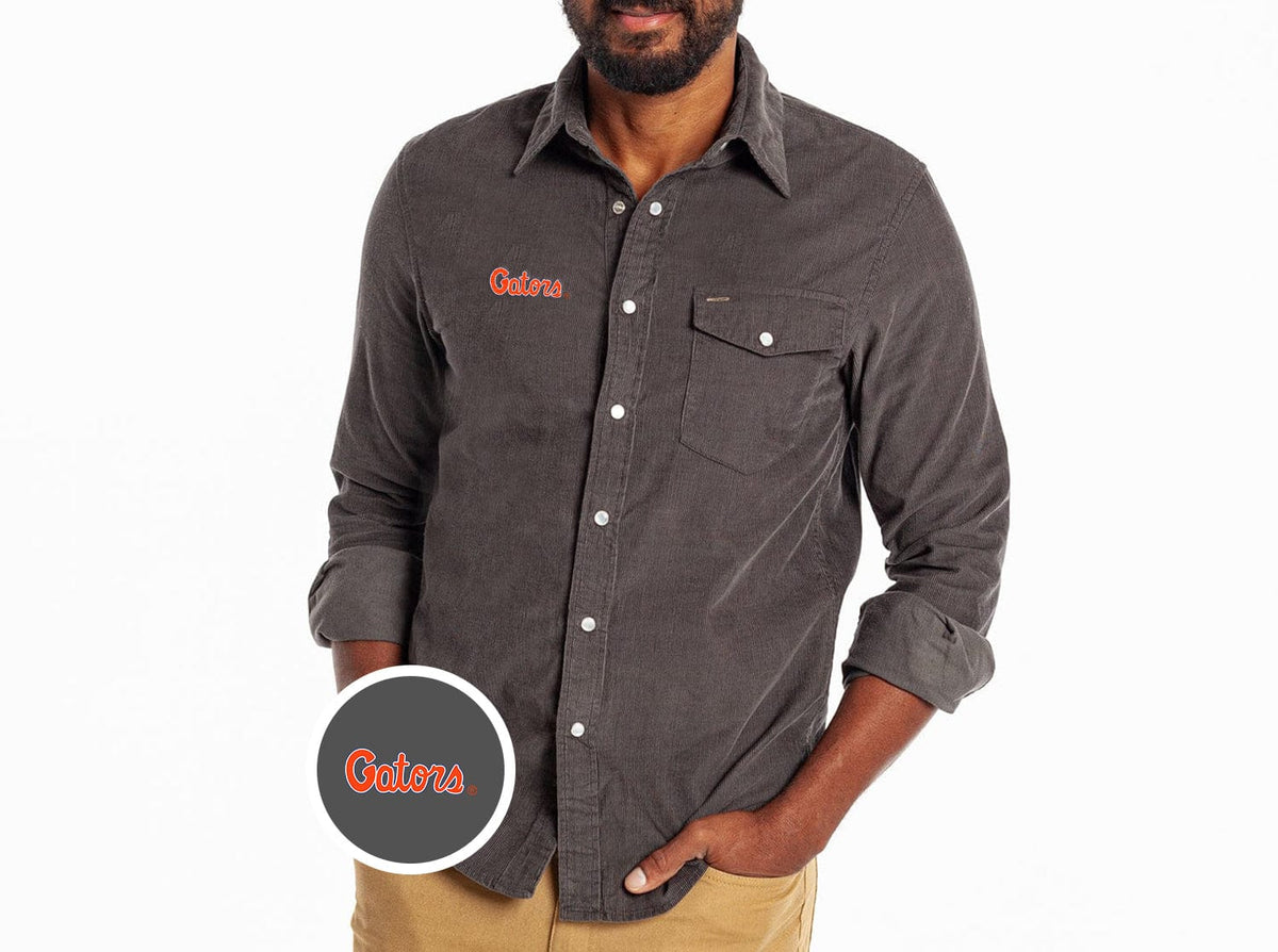 Criquet Florida Corduroy Pearl Snap in Gator Text, Charcoal, view 1