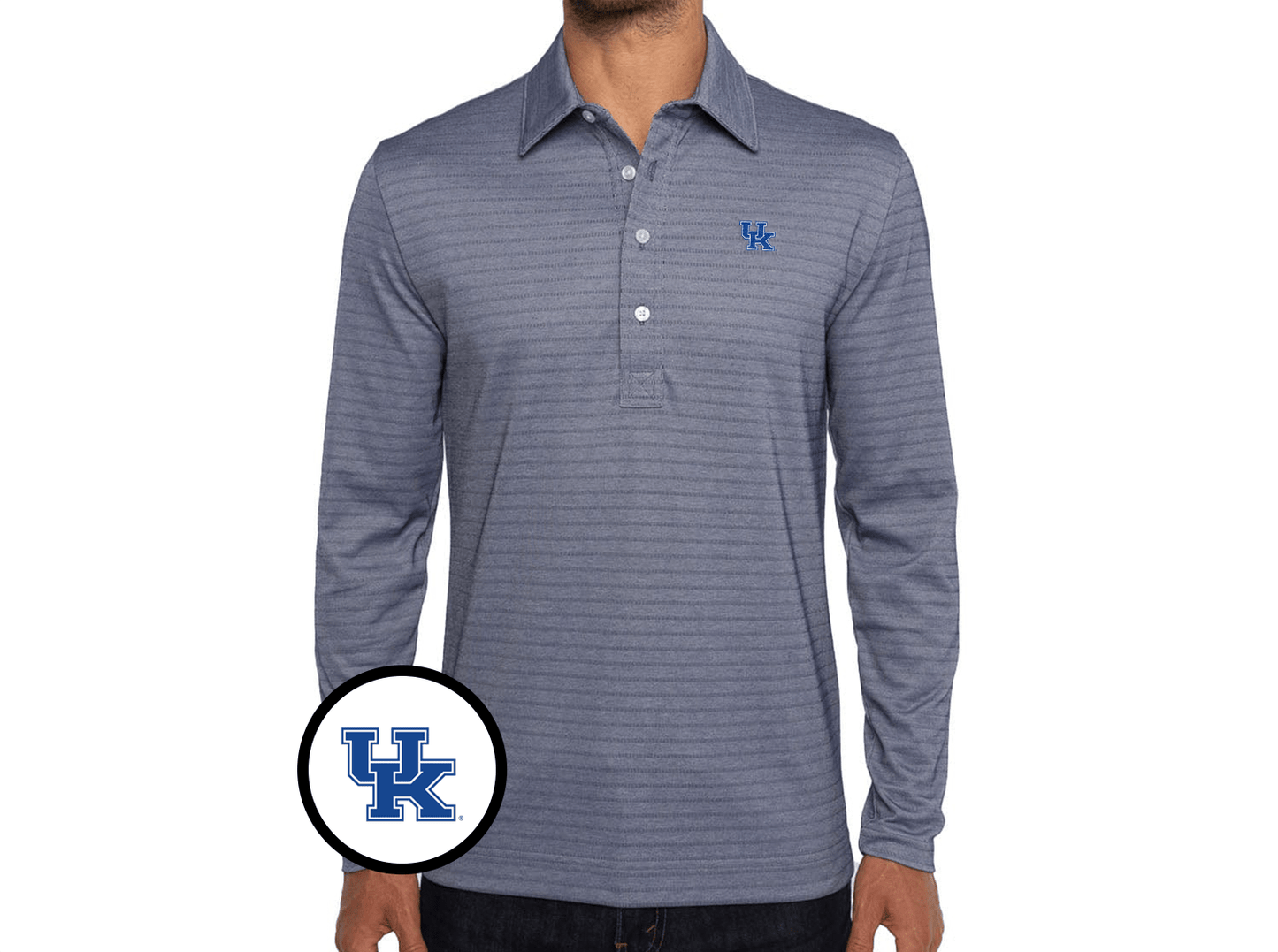 Kentucky - Jacquard Long Sleeve Range Polo - UK Icon - Navy Stripe
