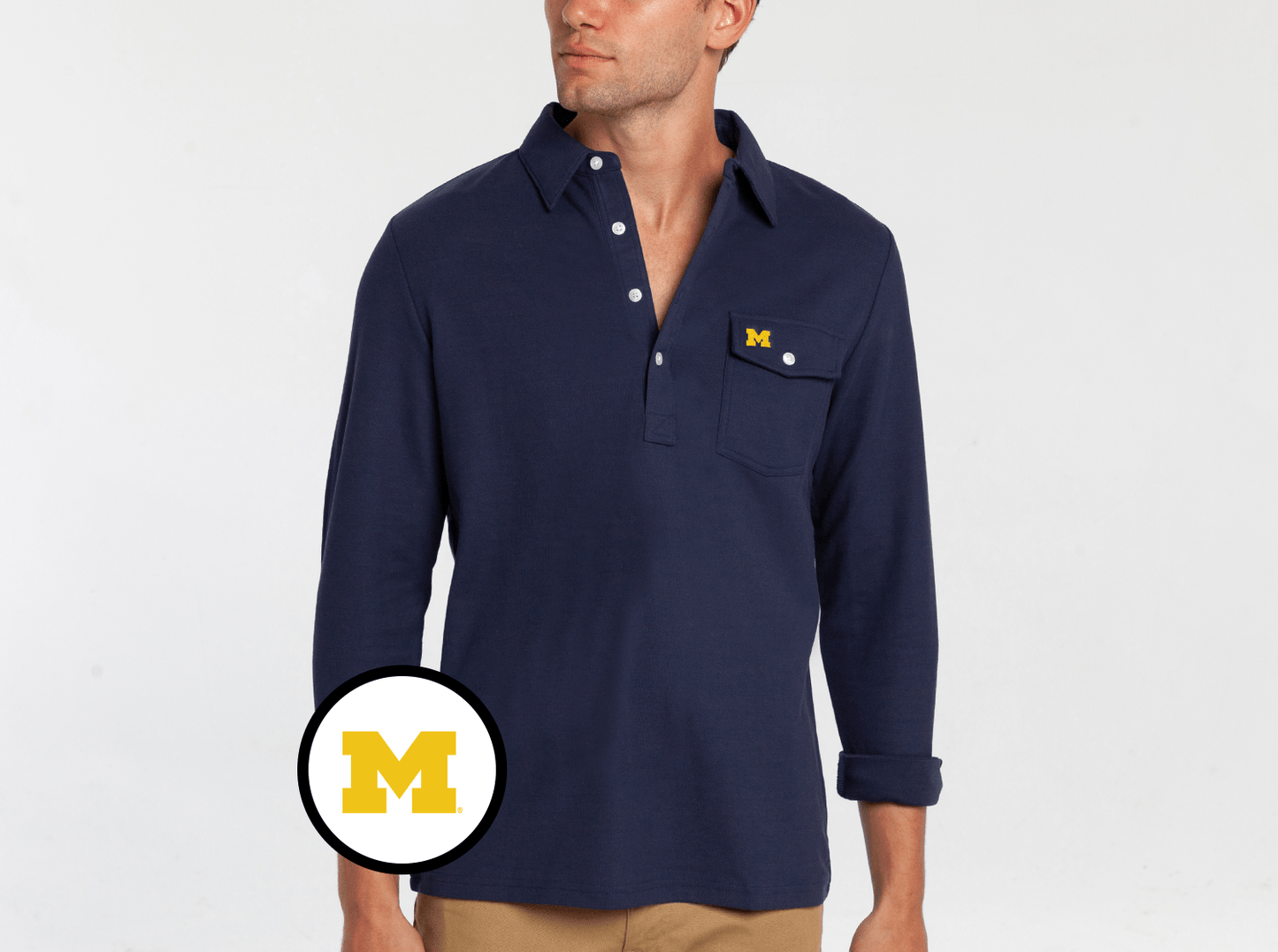 Michigan - Long Sleeve Players Shirt - M Logo - Peacoat