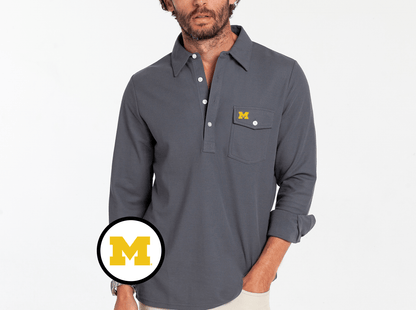 Michigan - Long Sleeve Players Shirt - M Logo - Blue Steel