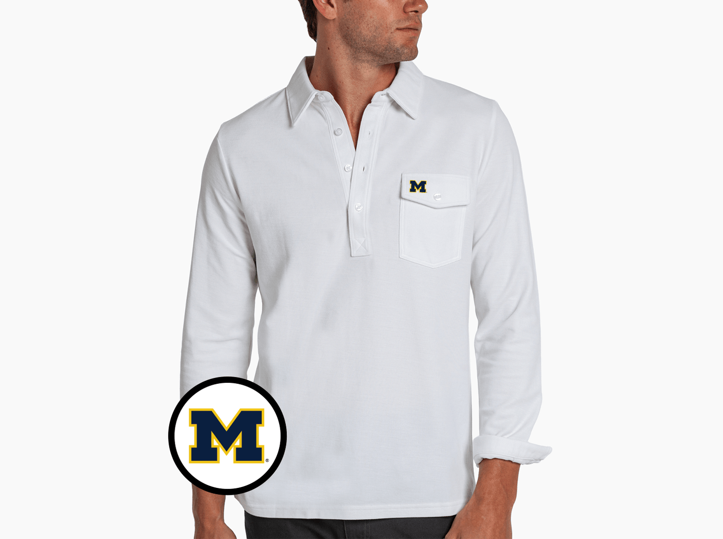 Michigan - Long Sleeve Players Shirt - M Logo - White