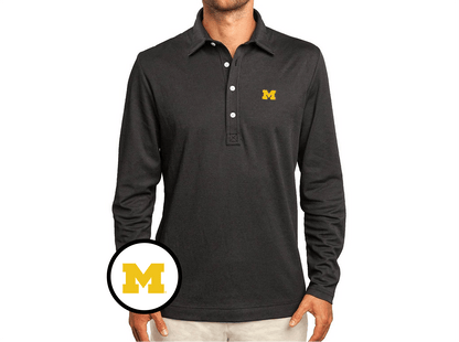 Michigan - Jacquard Long Sleeve Range Polo - M  Logo - Black