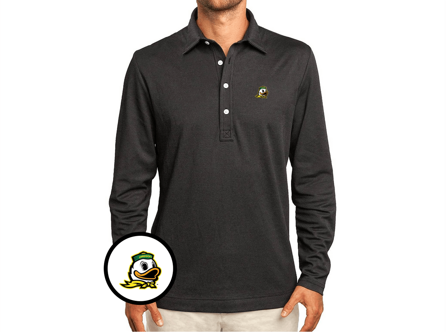 Oregon - Jacquard Long Sleeve Range Polo - Duck - Black